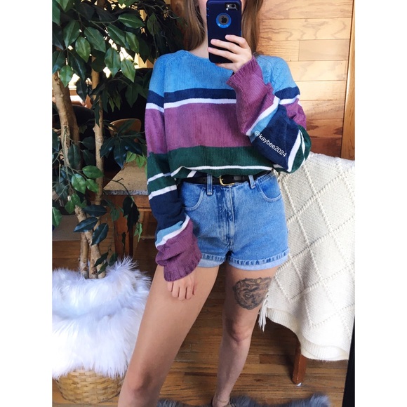 Vintage Sweaters - 🌿 Vintage Striped Chenille Cozy Knit Sweater 🌿